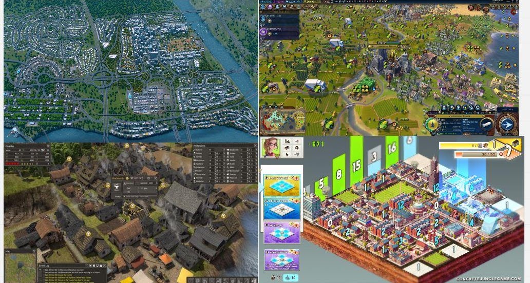 Image of Cities Skylines, Civilization 6, Banished and Concrete Jungle