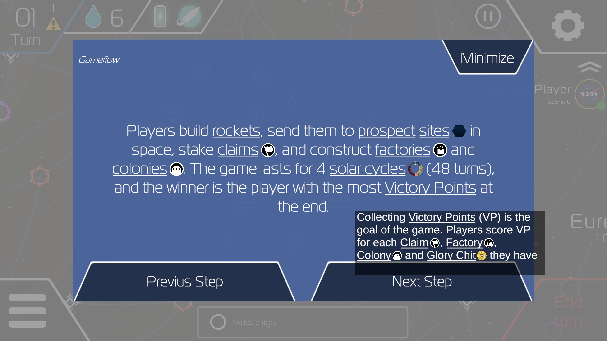 Tutorial page with an overview of the game concepts