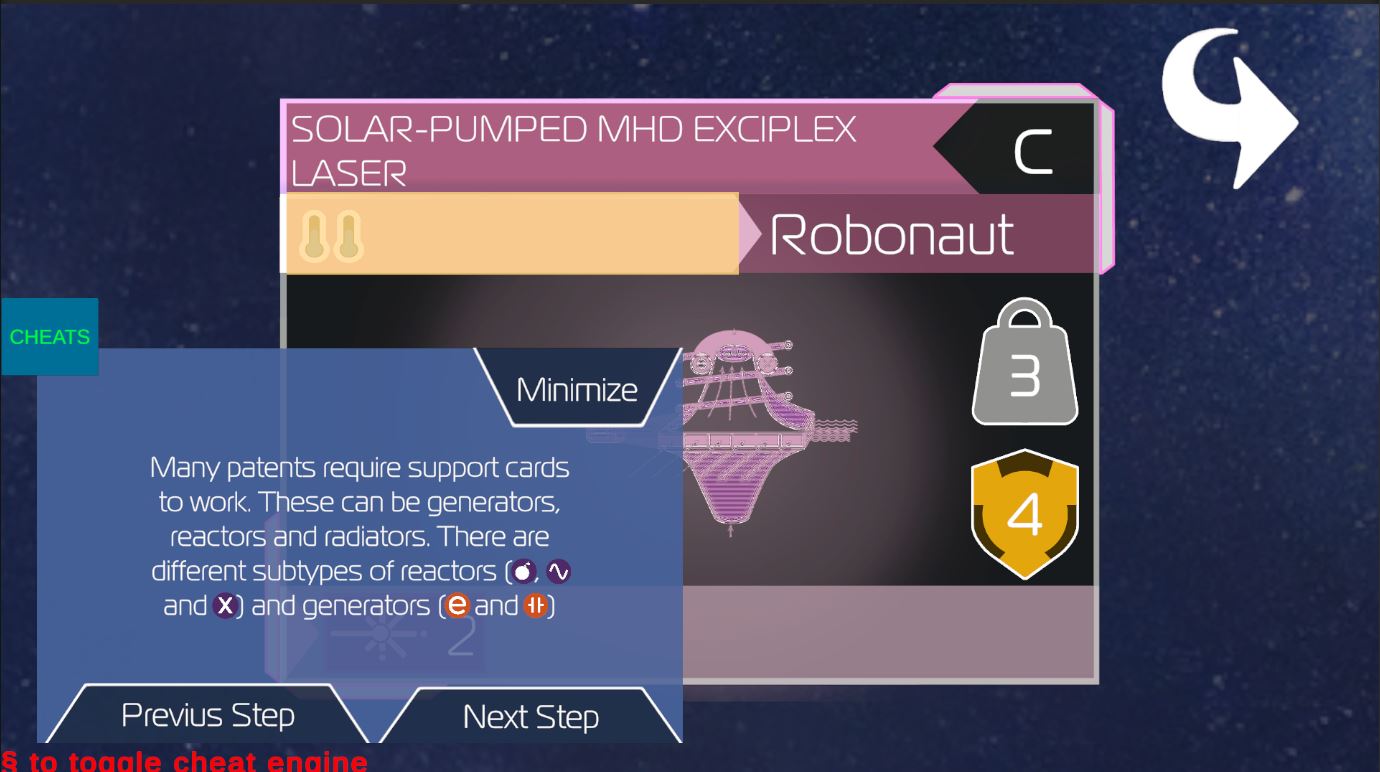 Example of a step in the tutorial explaining card type, with a tooltip