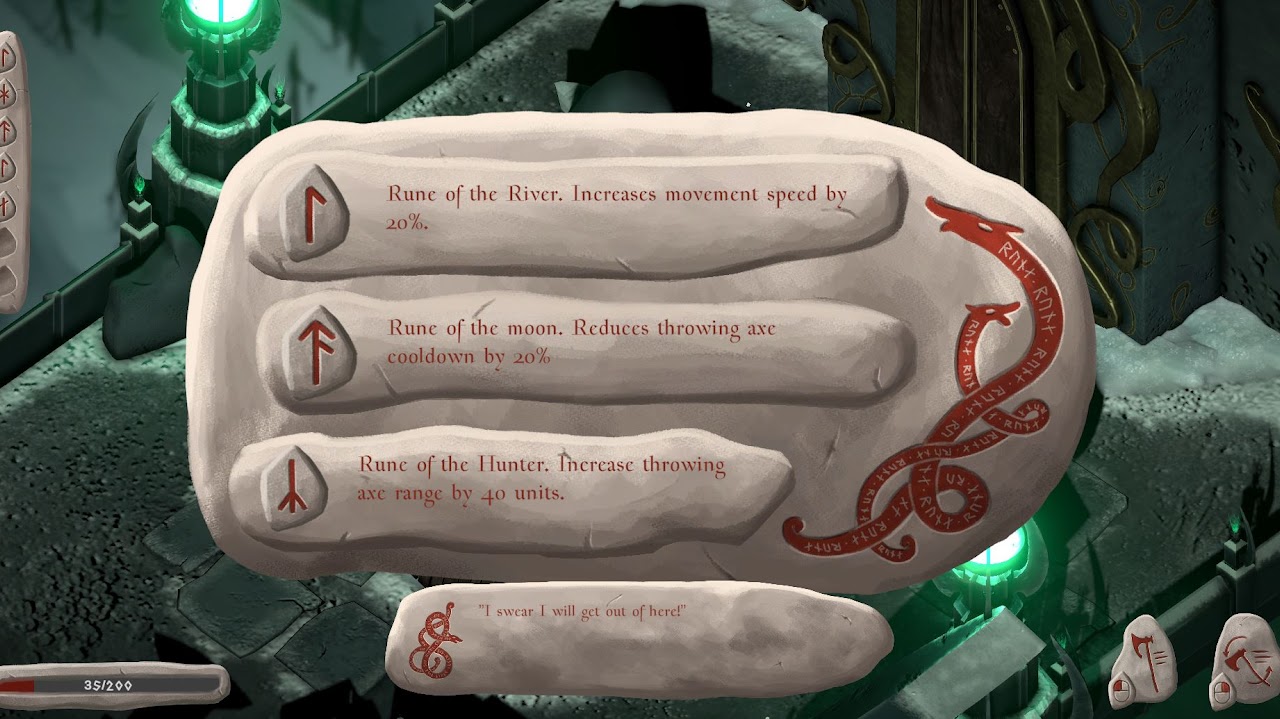 Screenshot of the rune choice menu, presenting three options.